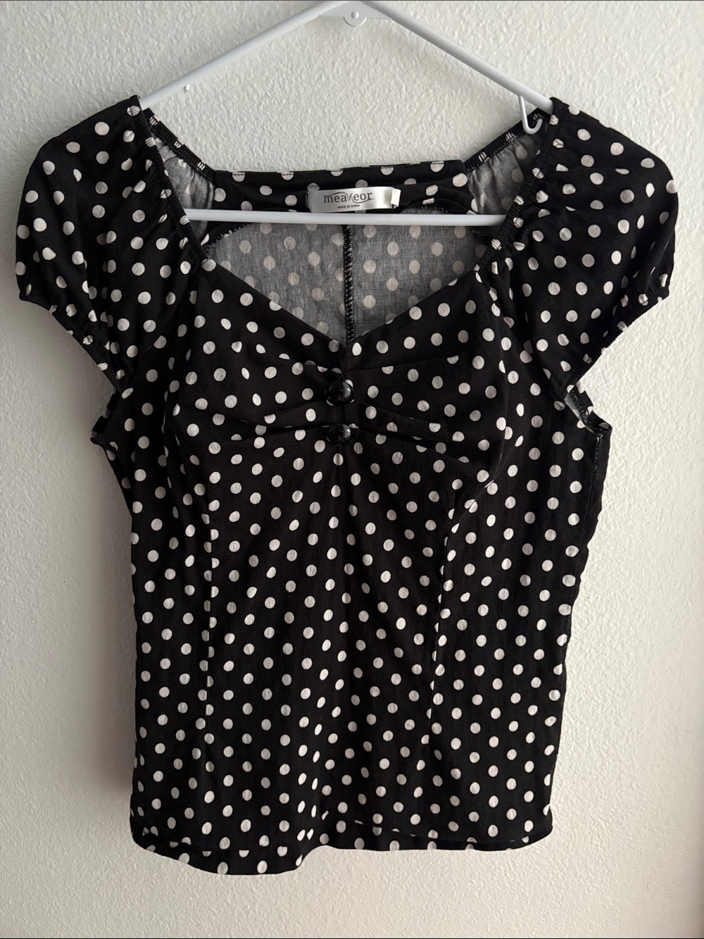 Black and White Polka Dot Cap Sleeve Blouse